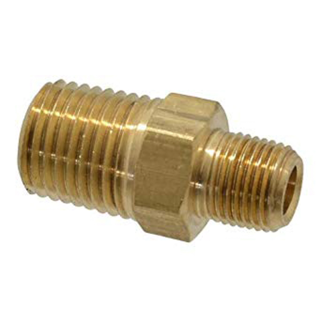 23-0082, HEX NIPPLE, 3/4"MPT X 1/2"MPT - BRASS