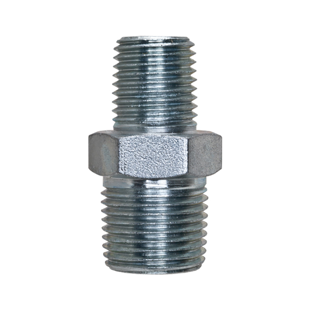 38M14M-S, HEX NIPPLE, 3/8" X 1/4" - STEEL