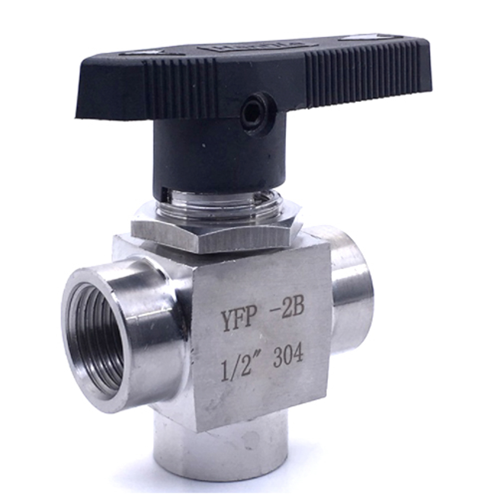 YFP-2B, 3 WAY BALL VALVE, 1/4"FPT - STAINLESS STEEL