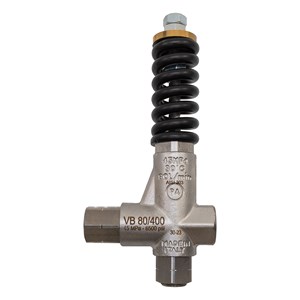 8-0373, STAINLESS STEEL HIGH FLOW PRESSURE ACTUATED UNLOADER, 21GPM, 6500PSI, 1/2" IN-OUT-BY, BLACK SPRING