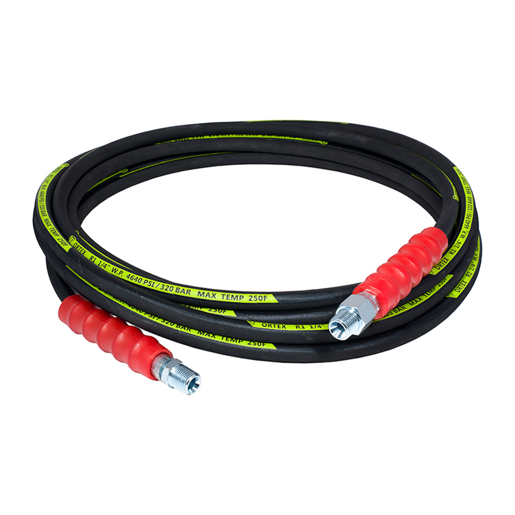 1002.1500, 25', 1/4" VORTEX BLACK HOSE, R1, 3/8" MPT